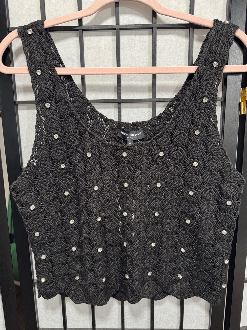 Generation Love Sol Crystal Pointelle Knit Tank in Black, size XL - Picture 6 of 11